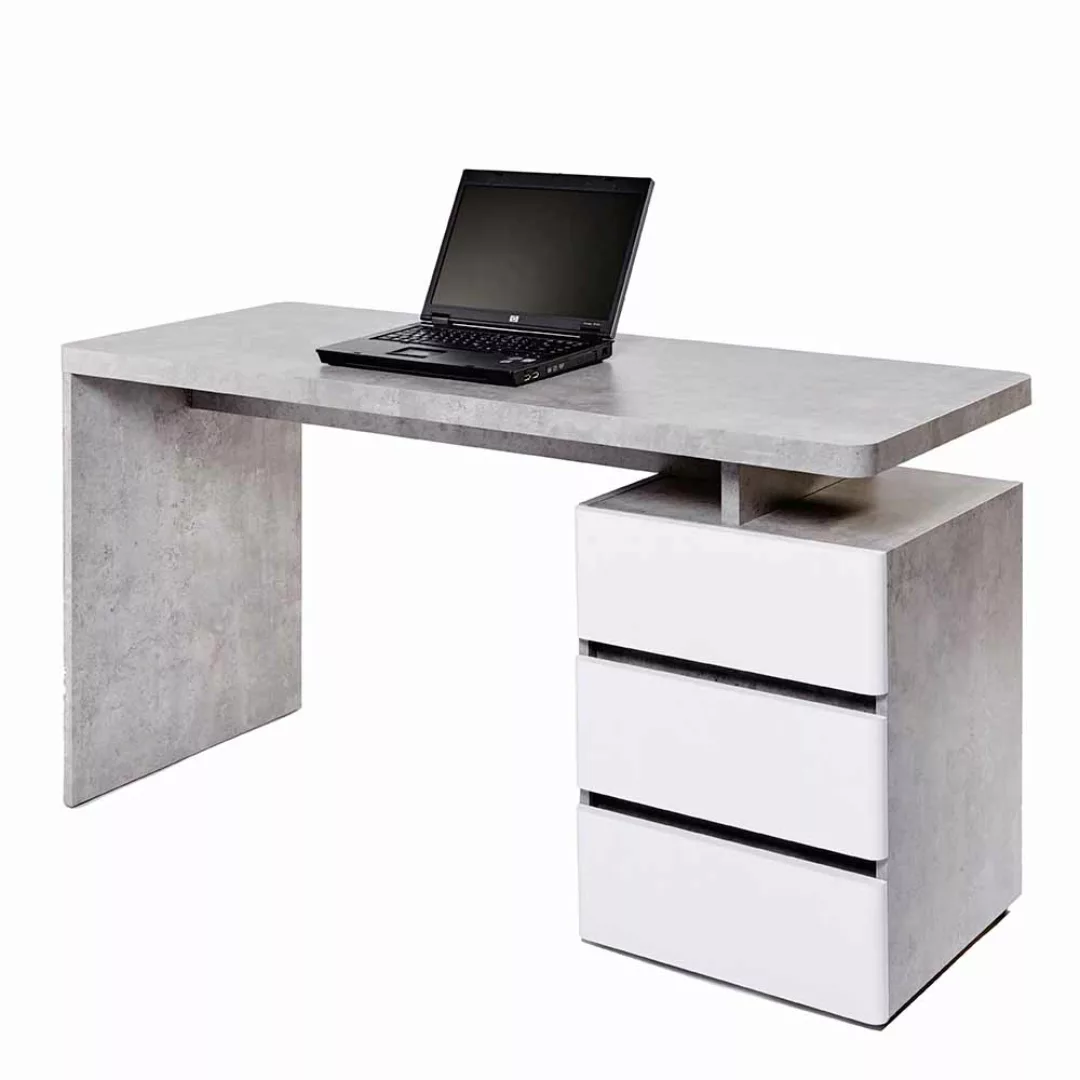 Bürotisch in Beton Grau Weiß 140 cm günstig online kaufen