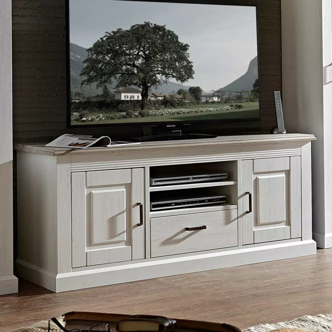 TV Unterschrank in Weiß Taupe skandinavischer Landhausstil günstig online kaufen