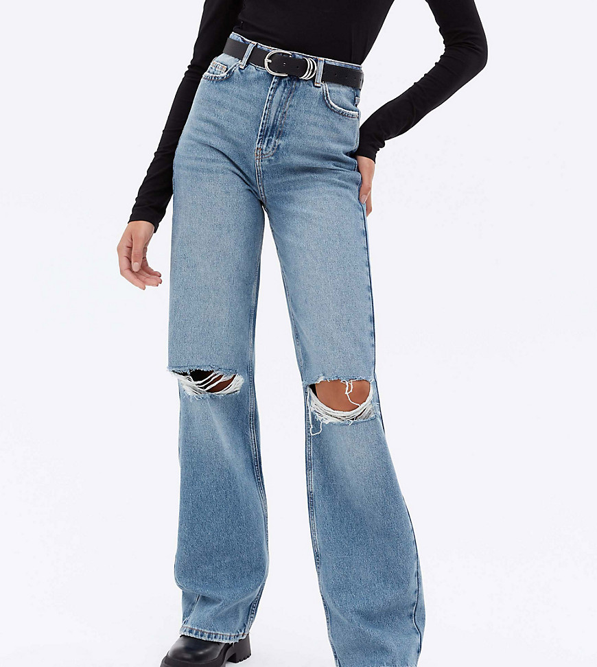 New Look Tall – Zerrissene Jeans in Mittelblau mit weitem Bein günstig online kaufen