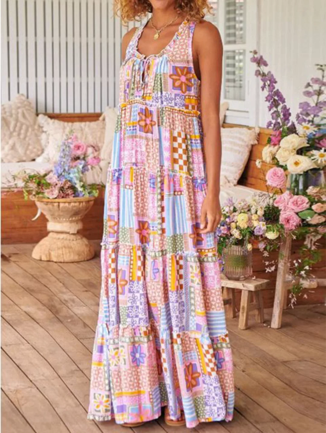 BlauWave Strandkleid Print Lässiges Maxikleid Elegantes ärmelloses Kleid (1 günstig online kaufen