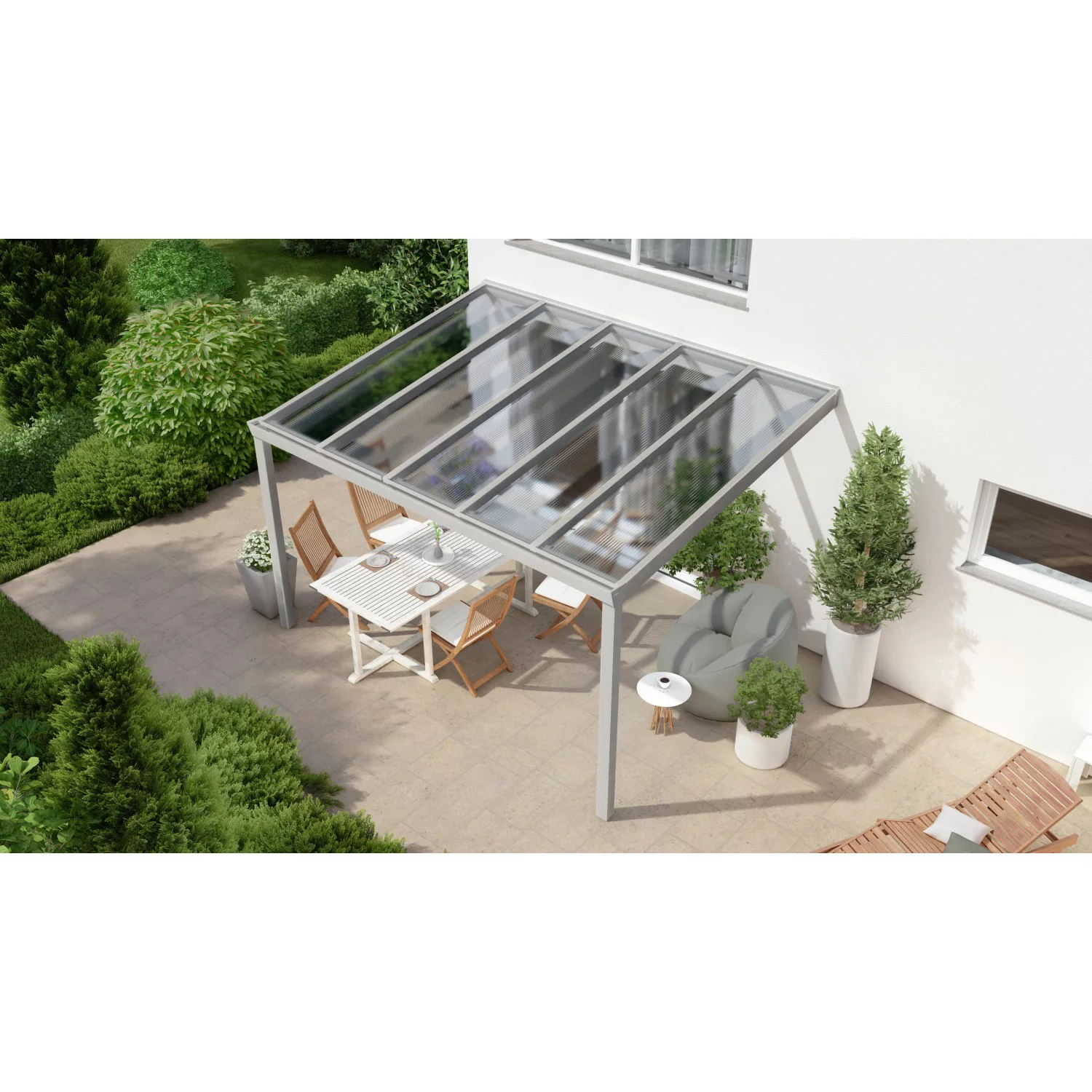 Terrassenüberdachung Professional 400 cm x 300 cm Grau Struktur PC Klar günstig online kaufen
