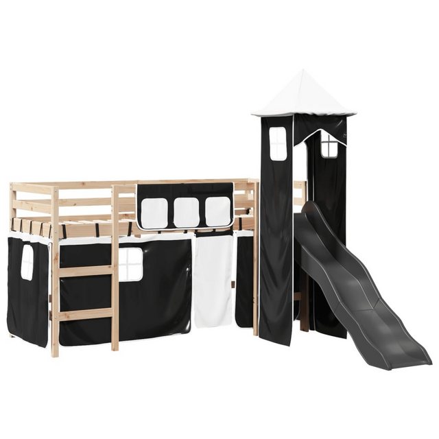 vidaXL Bett, Kinderhochbett mit Turm Weiß & Schwarz 80x200 cm Kiefernholz günstig online kaufen