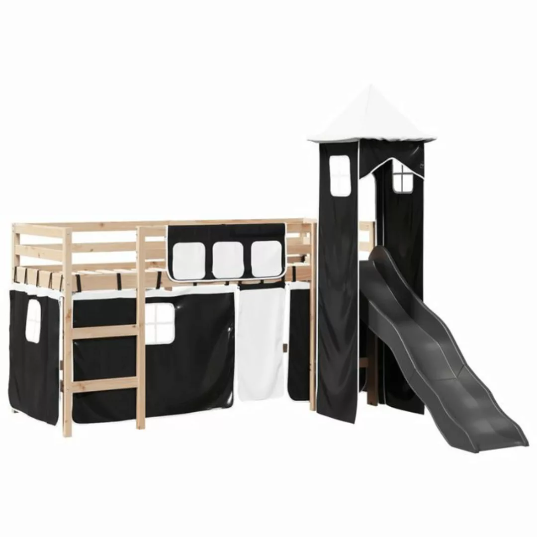 vidaXL Bett Kinderhochbett mit Turm Weiß & Schwarz 80x200 cm Kiefernholz günstig online kaufen