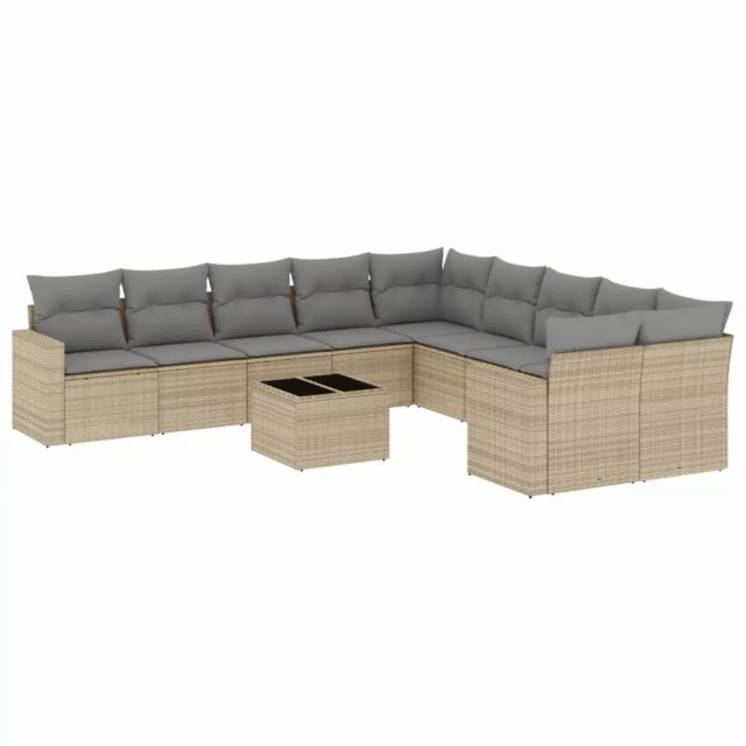 vidaXL Sofaelement 11-tlg. Garten-Sofagarnitur mit Kissen Beige Poly Rattan günstig online kaufen