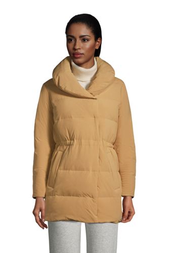 Daunenmantel mit Stretch und Wickeleffekt, Damen, Größe: XS Normal, Beige, günstig online kaufen