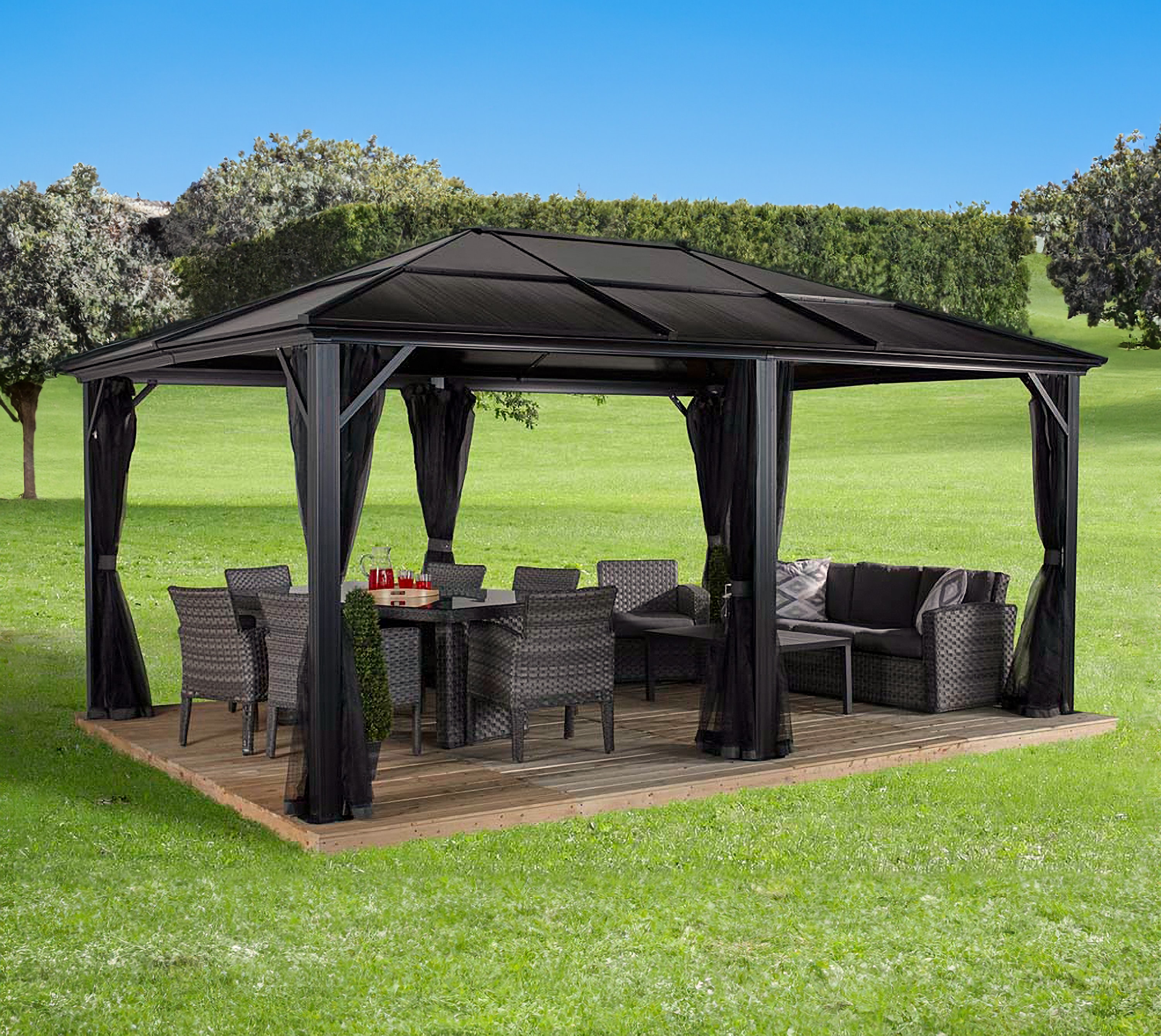 Sojag Pavillon Meridien anthrazit Aluminium B/H/L: ca. 343x270x463 cm günstig online kaufen