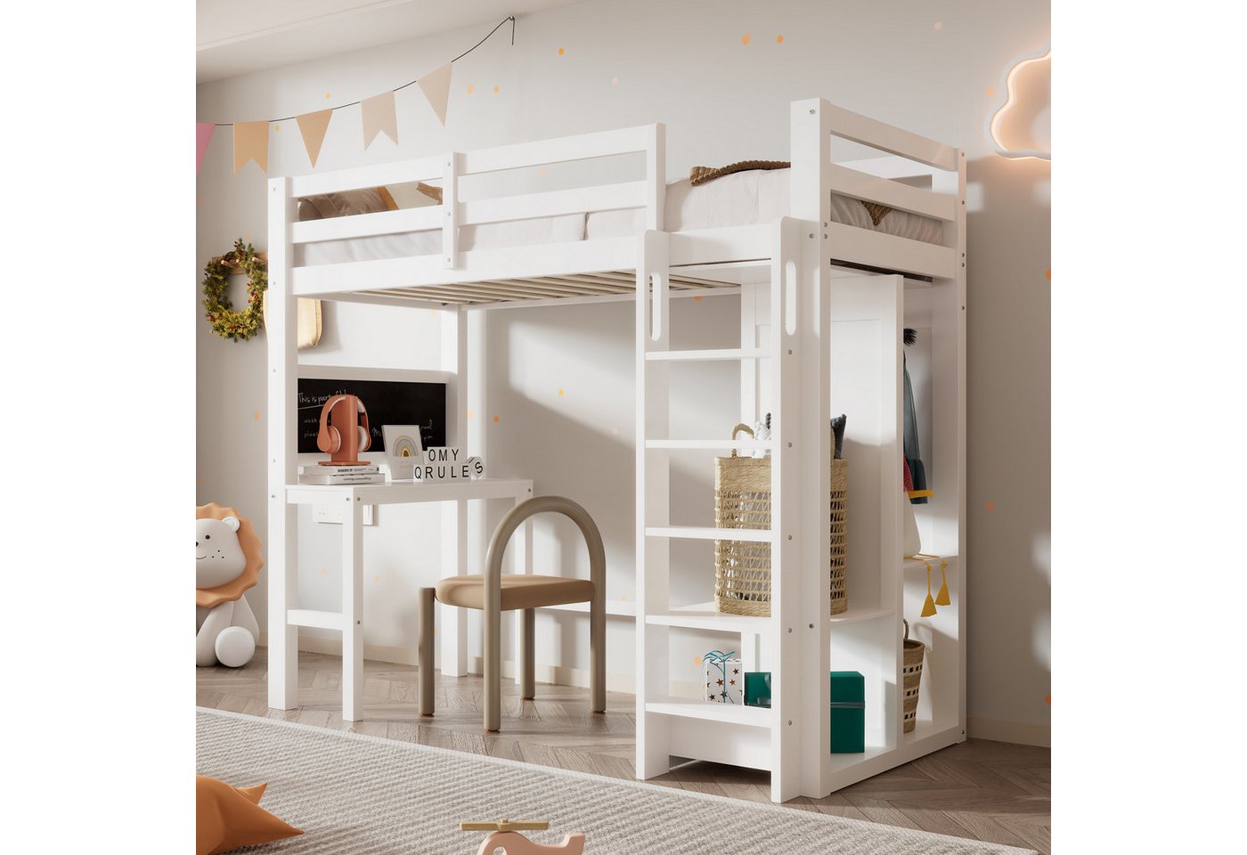 BlingBin Hochbett Einzelbett (1-St., Kinderbett mit Kleiderschrank und Rega günstig online kaufen