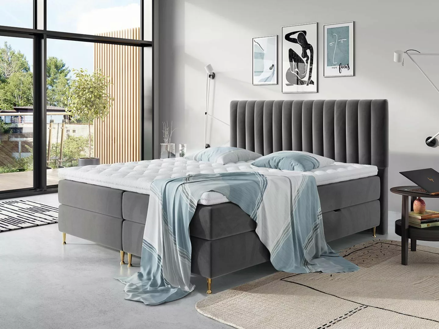 MIRJAN24 Boxspringbett Elegance (Topper, Matratze und 2 Bettkästen + Gasdru günstig online kaufen