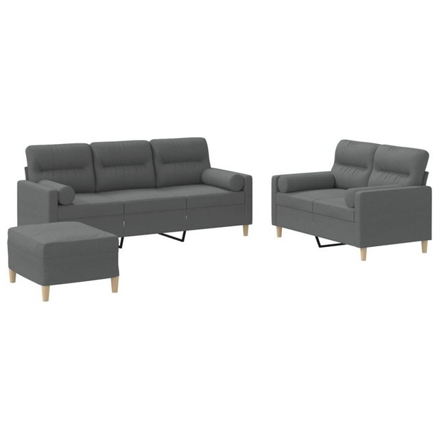 vidaXL Sofa Sofagarnitur Set mit Kissen Stoff, 3-tlg., Dunkelgrau günstig online kaufen