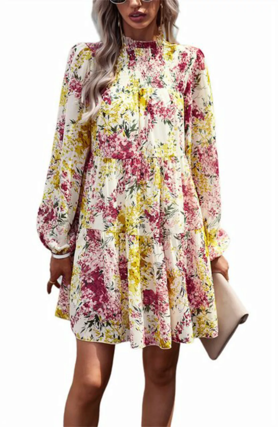 ZWY Maxikleid Lockeres, bedrucktes Damenkleid mit Rundhalsausschnitt (Damen günstig online kaufen
