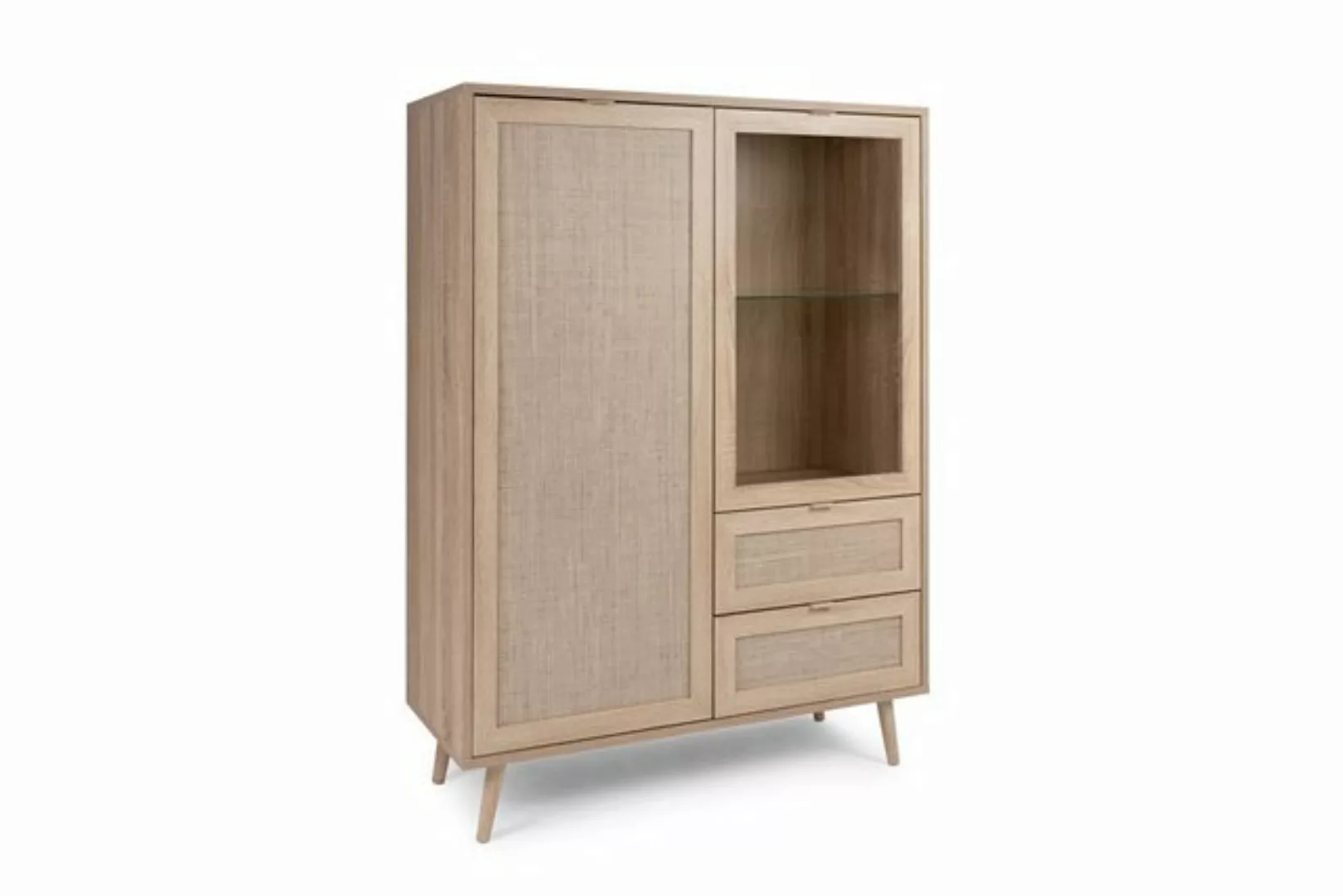 Finori Vitrine Highboard Bali, Sonoma Eiche / Rattan Optik Aufdruck günstig online kaufen