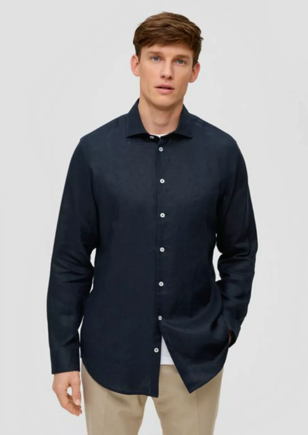 s.Oliver BLACK LABEL Langarmhemd Glänzendes Tailored Fit Hemd aus Leinen günstig online kaufen