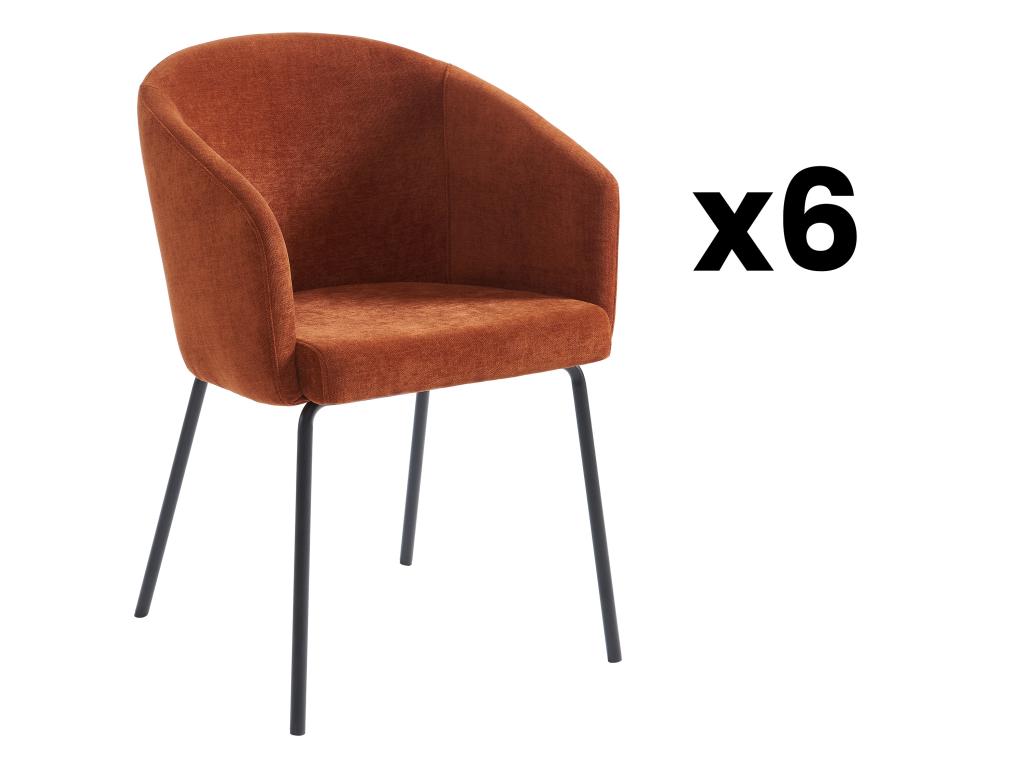 Stuhl 6er-Set mit Armlehnen - Stoff & Metall - Terracotta - MORONI von Pasc günstig online kaufen