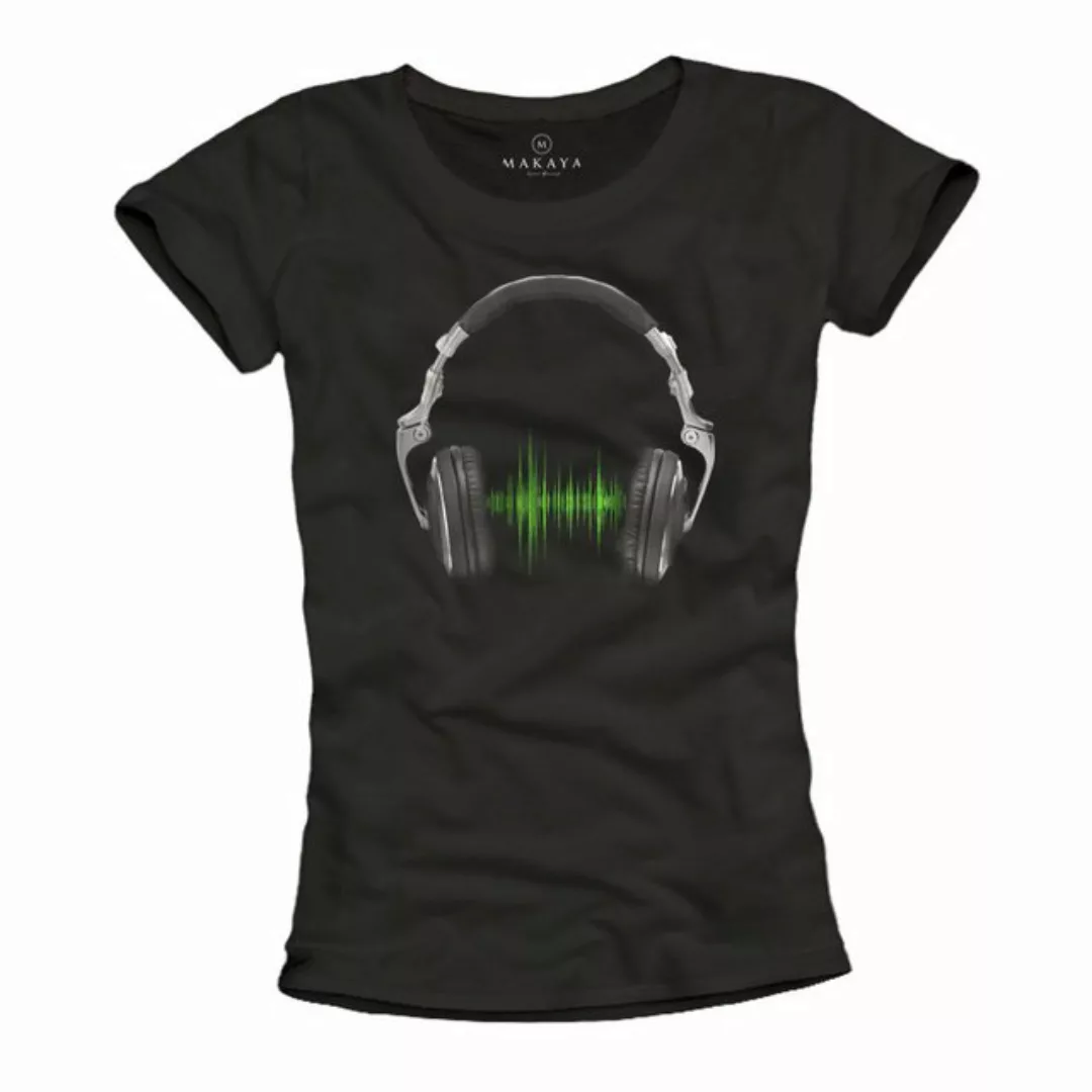 MAKAYA T-Shirt Damen Kurzarm mit Aufdruck Musik Band Kopfhörer günstig online kaufen