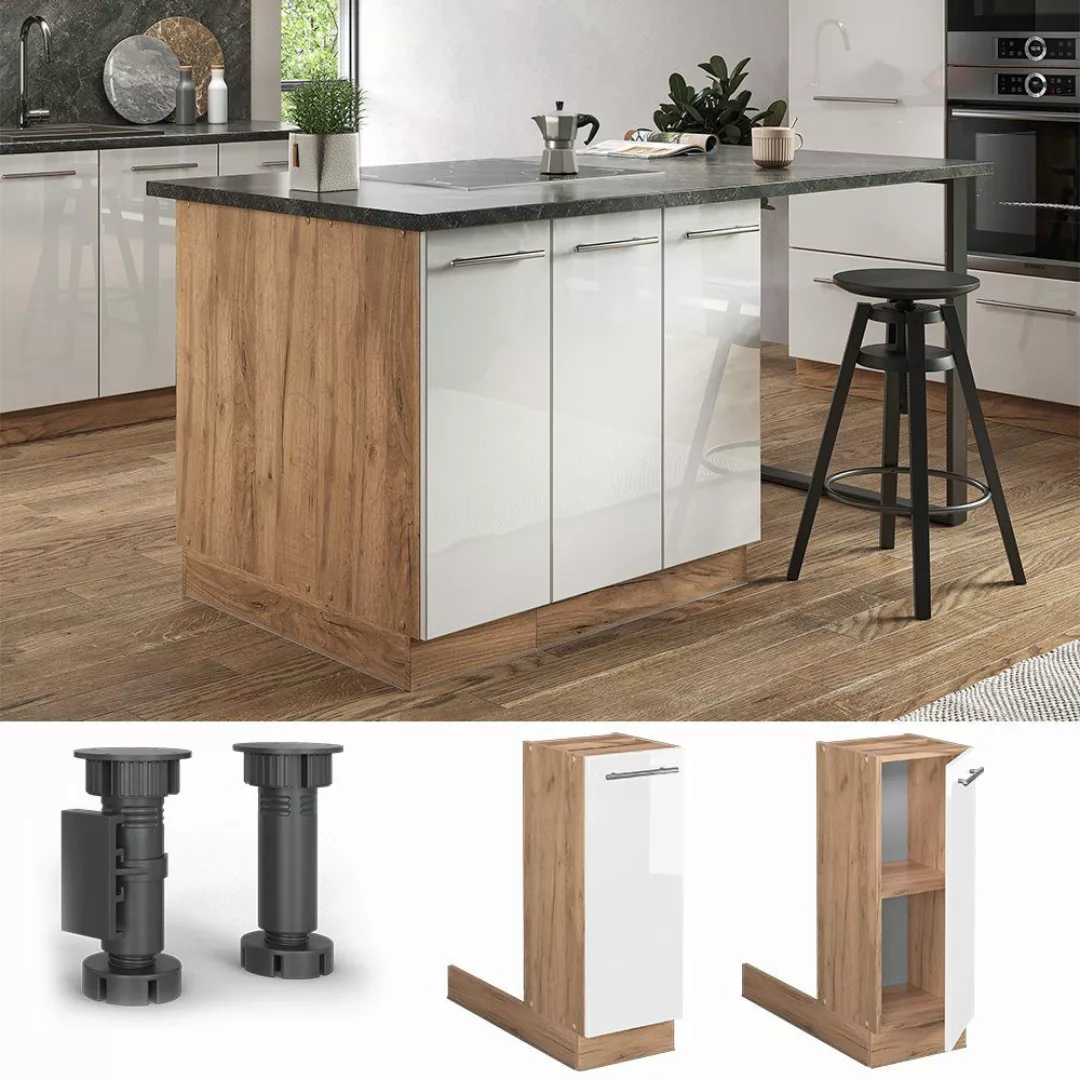 Vicco Unterschrank Fame-Line, Weiß Hochglanz/Goldkraft Eiche, günstig online kaufen