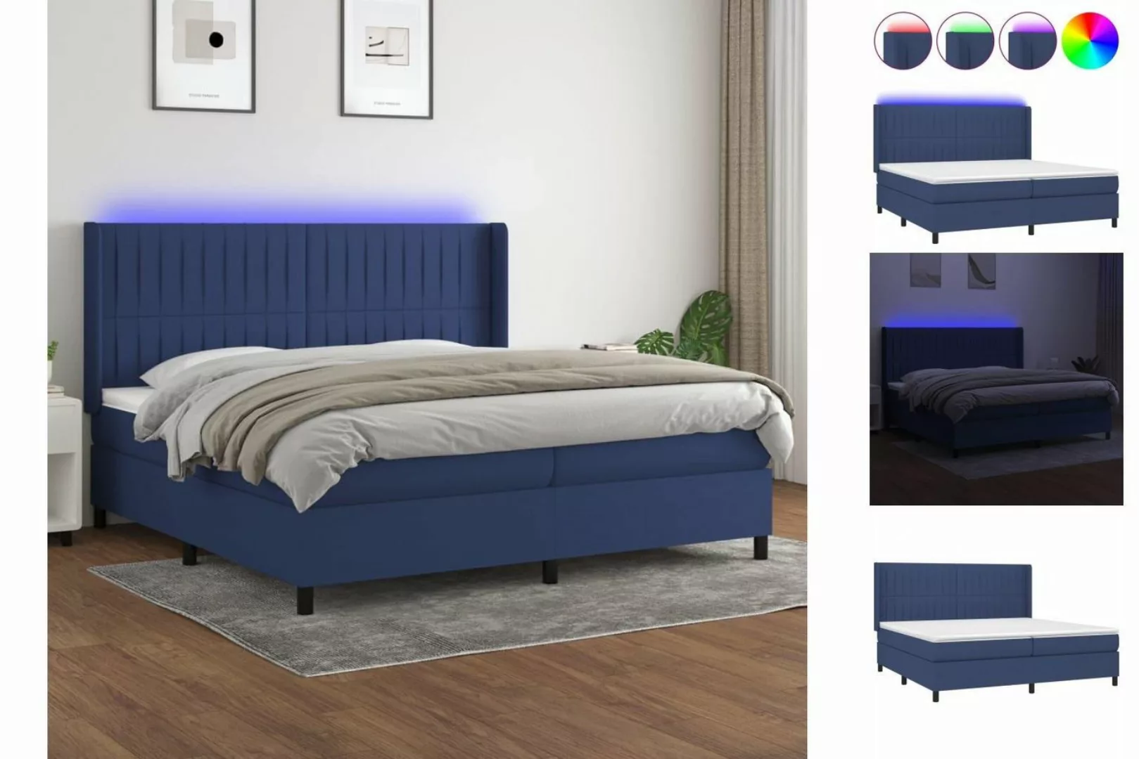 vidaXL Boxspringbett Boxspringbett mit Matratze LED Blau 200x200 cm Stoff B günstig online kaufen