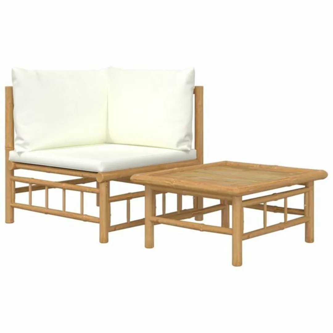 Vidaxl 2-tlg. Garten-lounge-set Mit Cremeweißen Kissen Bambus günstig online kaufen