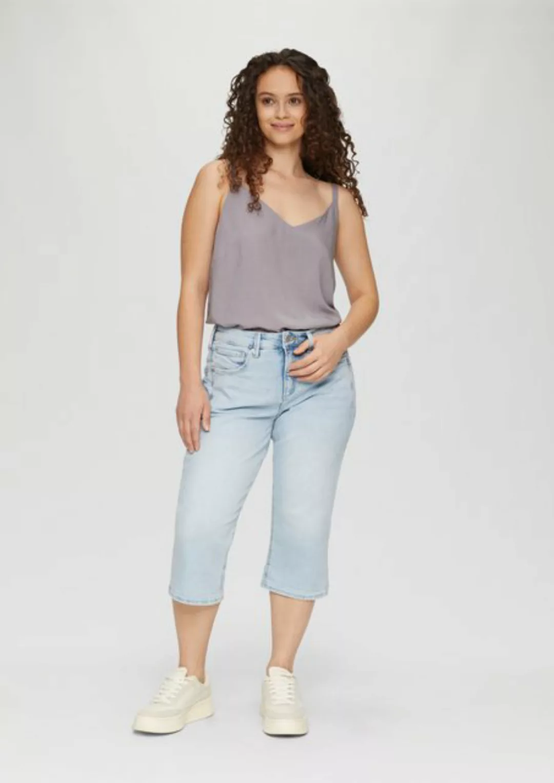 QS Bequeme Jeans Capri-Jeans / Mid Rise / Slim Leg / Seitliche Ziernähte günstig online kaufen