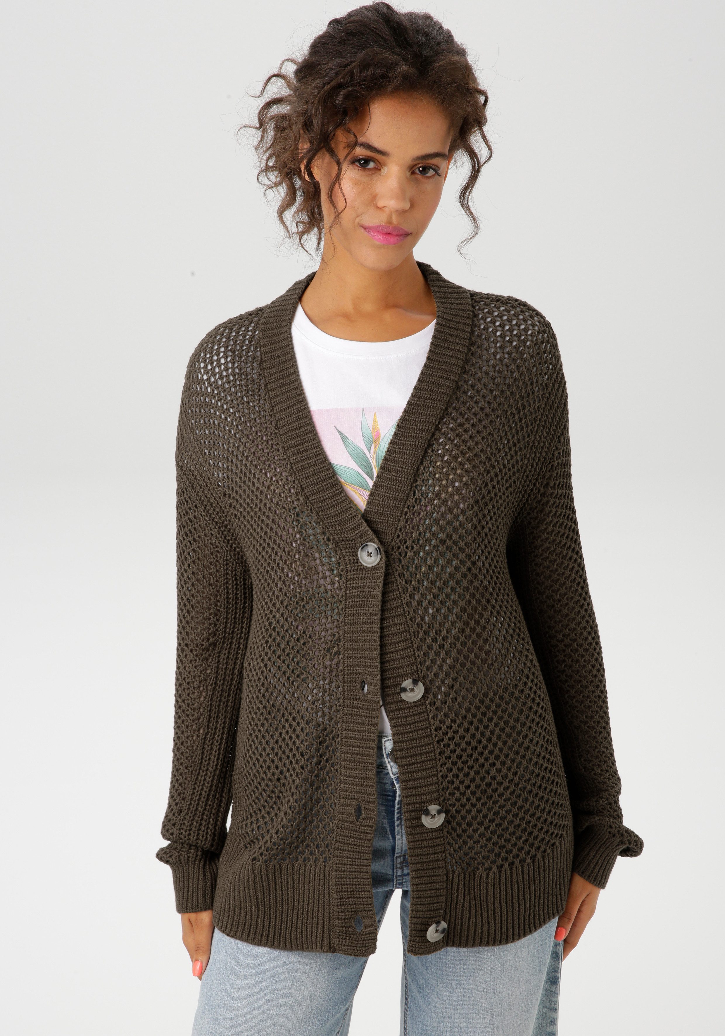 Aniston CASUAL Strickjacke, mit trendigem Lochstrick-Muster günstig online kaufen