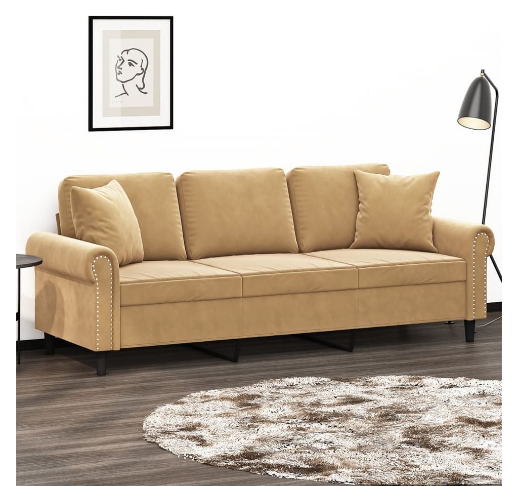 vidaXL Sofa 3-Sitzer-Sofa mit Zierkissen Braun 180 cm Samt günstig online kaufen