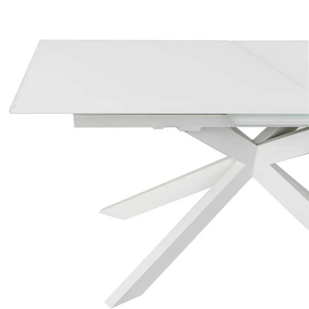 Weißer Esszimmer Tisch aus Glas und Stahl ausziehbar günstig online kaufen