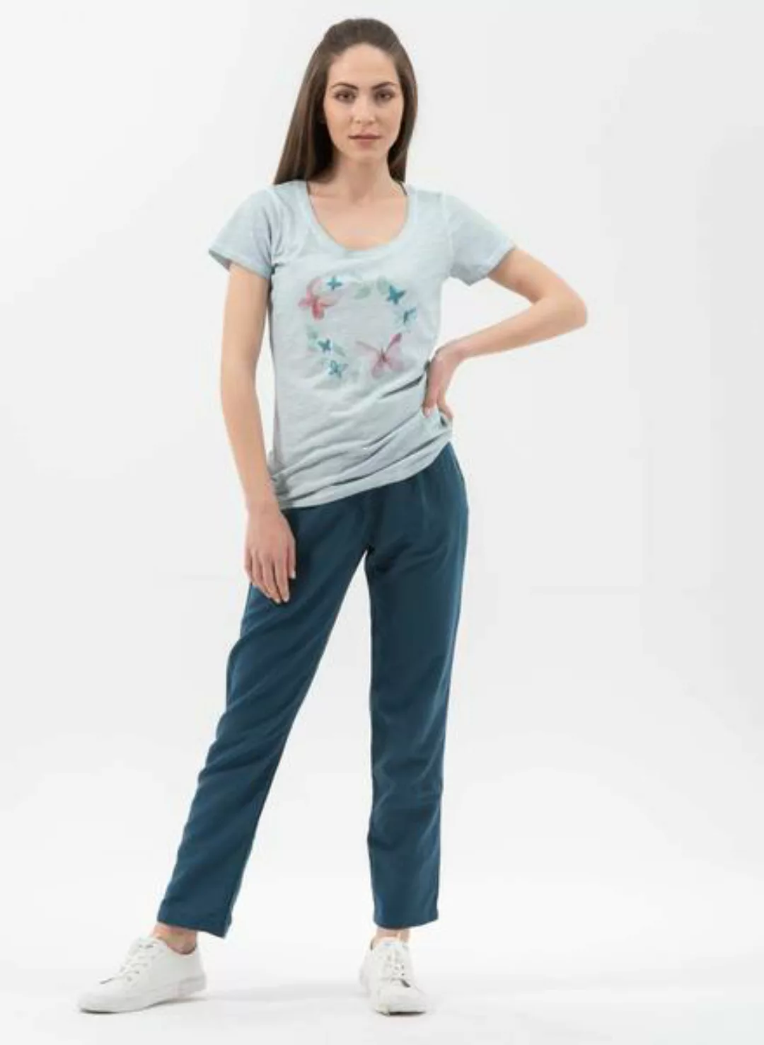 Garment Dyed T-shirt Aus Bio-baumwolle Mit Schmetterling-print günstig online kaufen