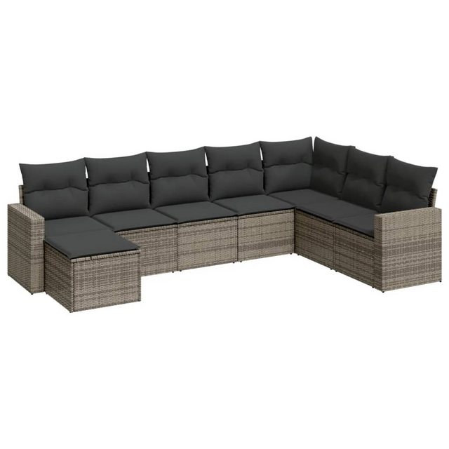 vidaXL Sofaelement 8-tlg. Garten-Sofagarnitur mit Kissen Grau Poly Rattan ( günstig online kaufen