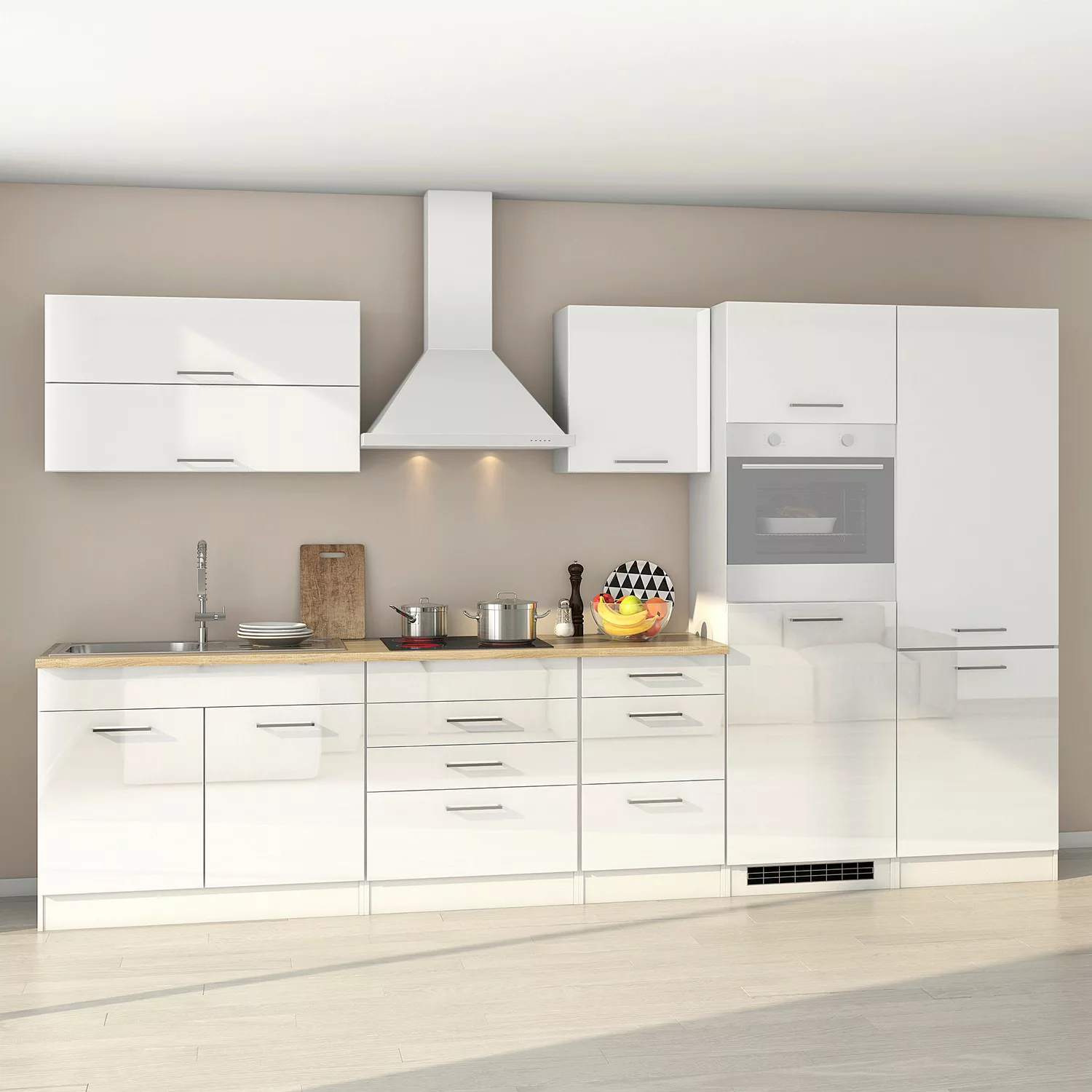 Held Möbel Küchenzeile Mailand 350 cm Grau Hochglanz-Grau Matt ohne E-Gerät günstig online kaufen