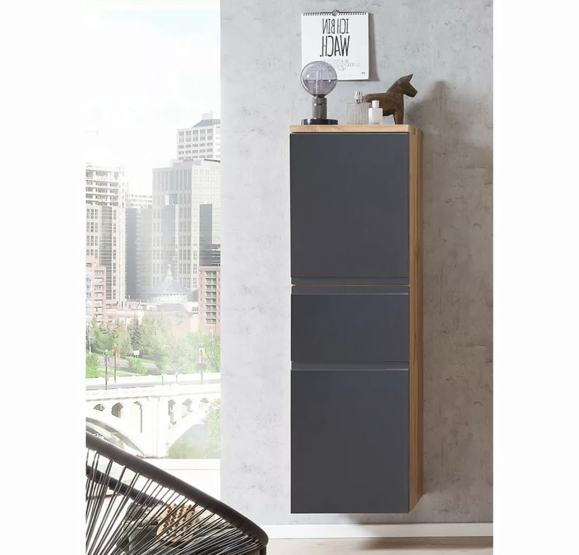 Lomadox Hochschrank VASTO-03-GREY Midischrank 40cm Wotan Eiche Nb. mit grau günstig online kaufen