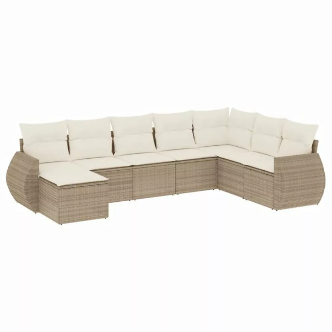 vidaXL Sofaelement 8-tlg. Garten-Sofagarnitur mit Kissen Beige Poly Rattan günstig online kaufen