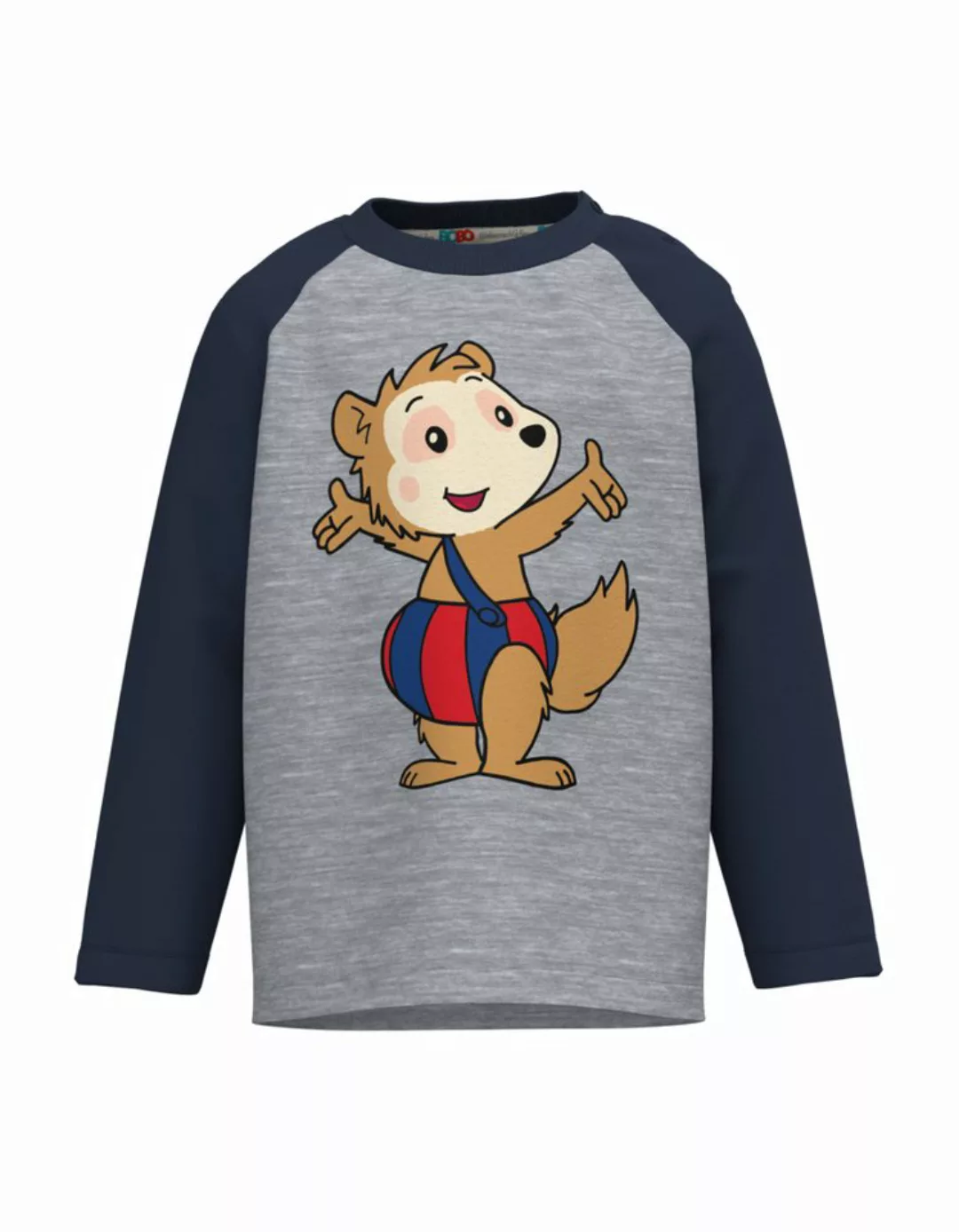 Bobo Siebenschläfer Langarmshirt grau melange/blau Raglan, kontrastfarbige günstig online kaufen