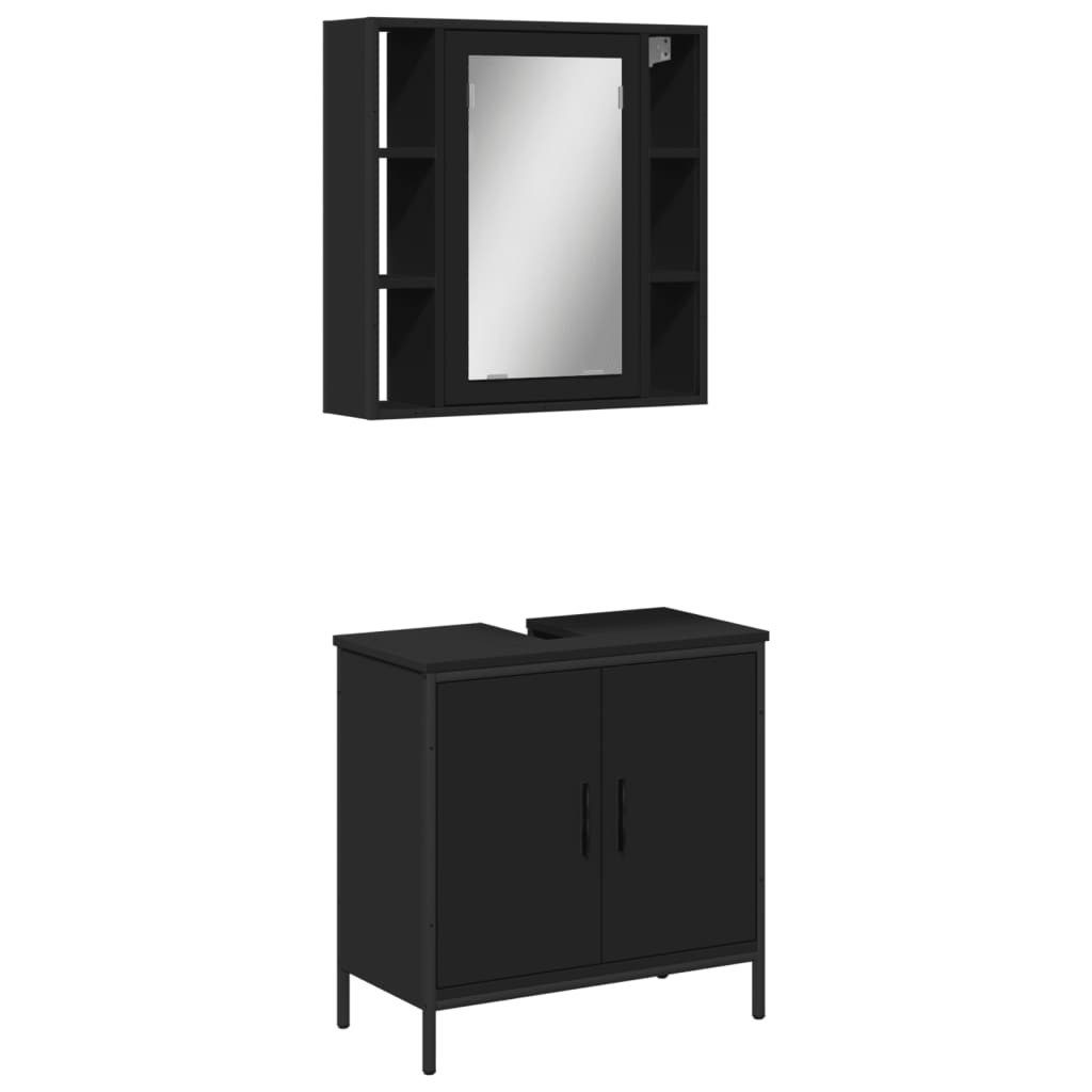 vidaXL Badezimmer-Set 2-tlg. Badmöbel-Set Schwarz Holzwerkstoff, günstig online kaufen