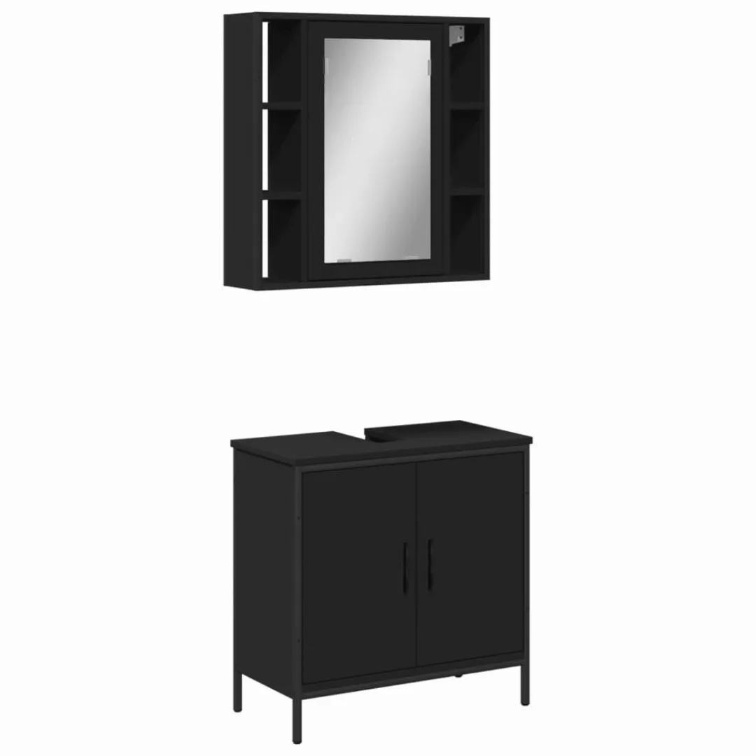 vidaXL Badezimmer-Set 2-tlg. Badmöbel-Set Schwarz Holzwerkstoff, günstig online kaufen