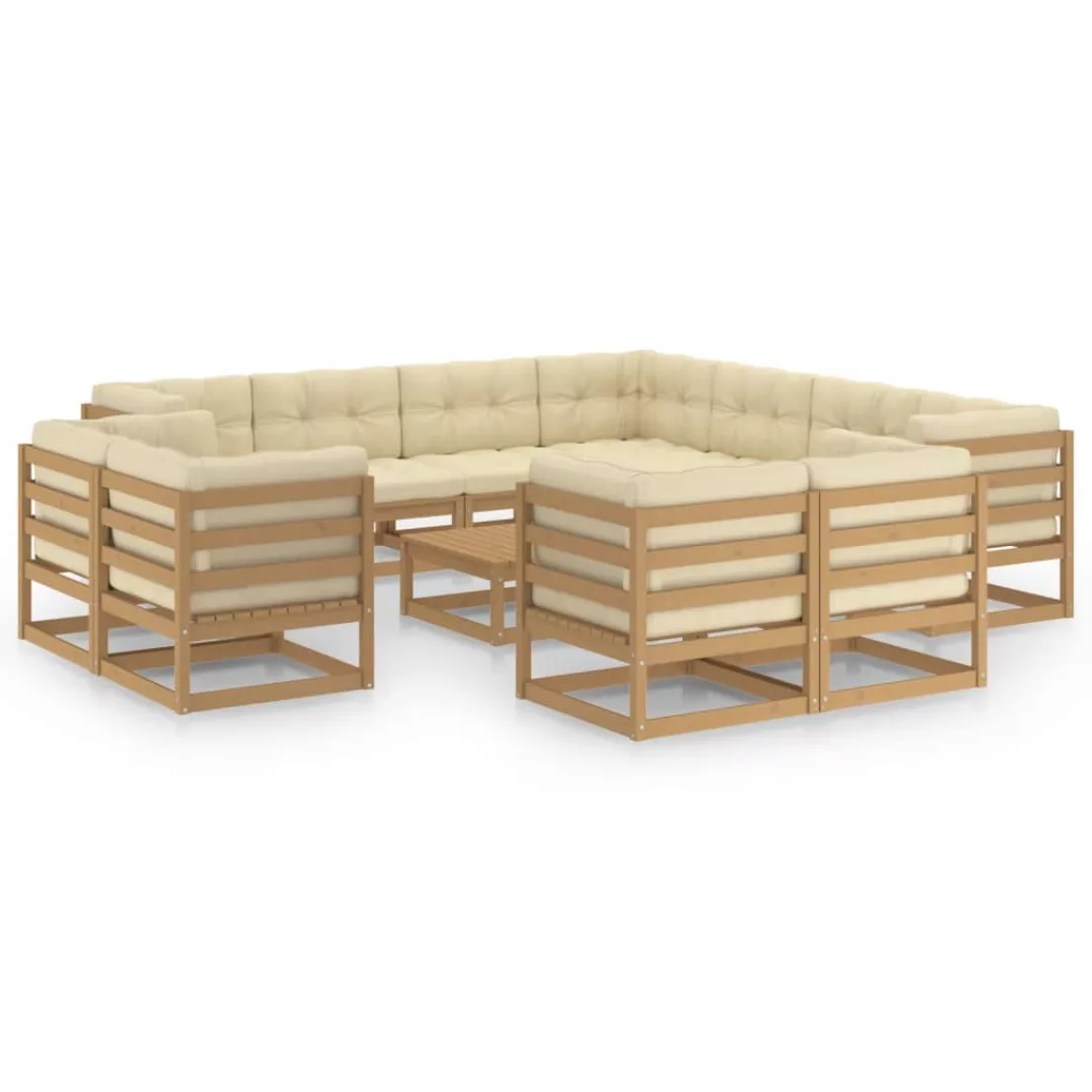 12-tlg. Garten-lounge-set Kissen Honigbraun Kiefer Massivholz günstig online kaufen