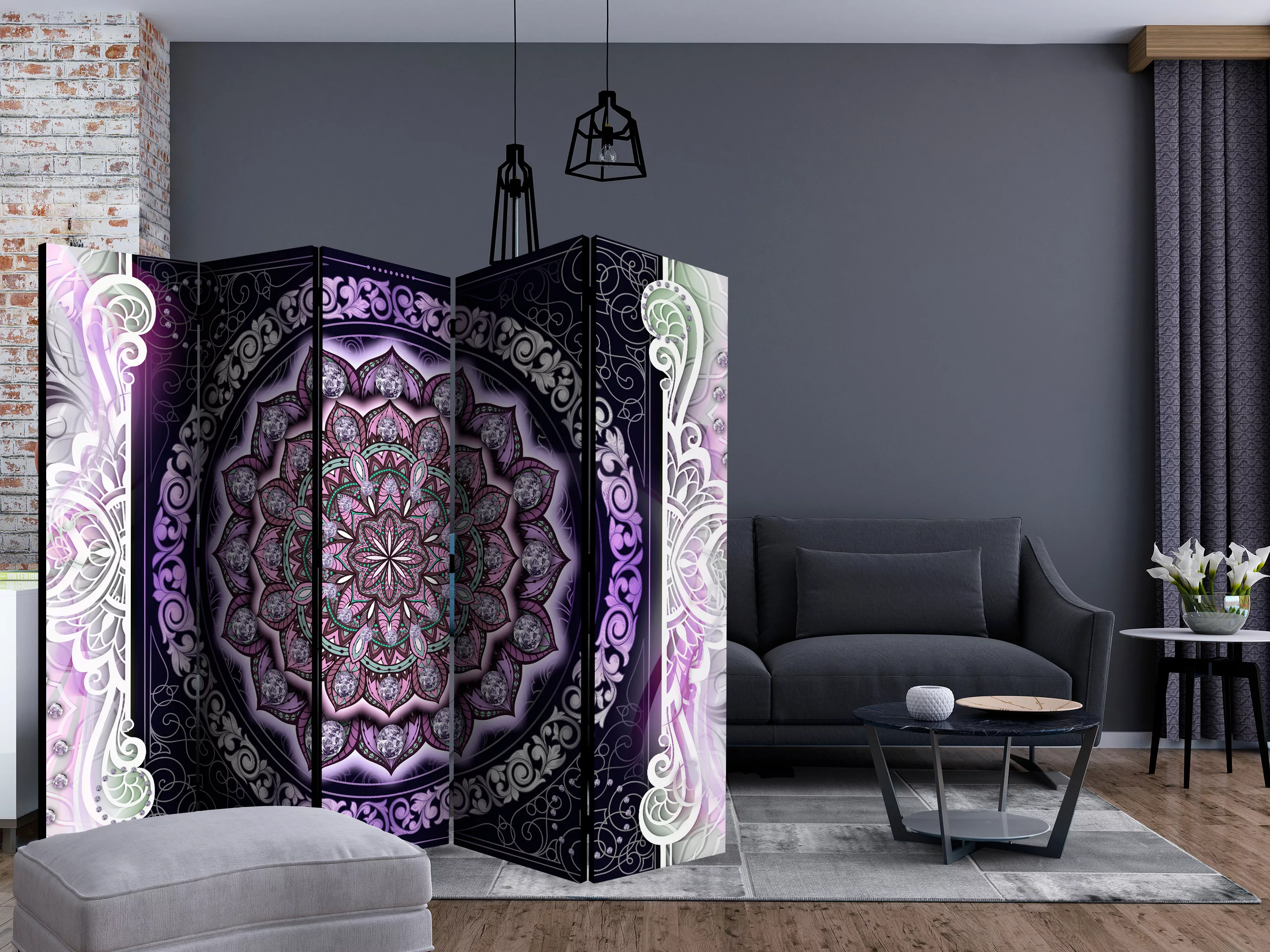5-teiliges Paravent - Round Stained Glass (violet) Ii [room Dividers] günstig online kaufen
