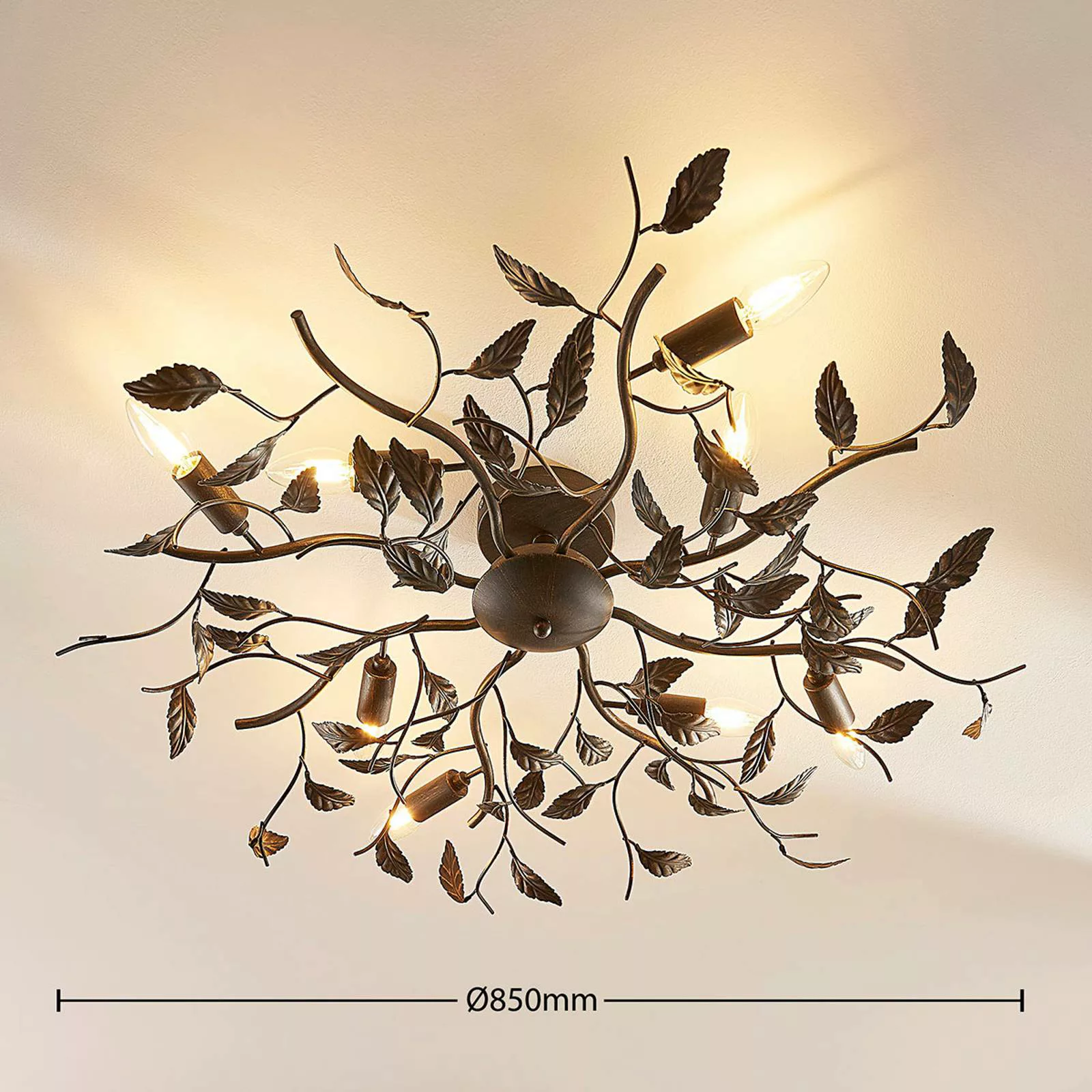 Lindby Deckenlampe Yos, 8-flg., 85 cm, schwarz-gold, Metall günstig online kaufen
