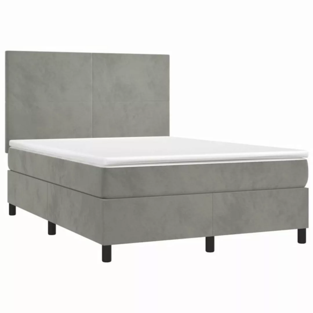 furnicato Bett Boxspringbett mit Matratze Hellgrau 140x200 cm Samt (1-tlg) günstig online kaufen