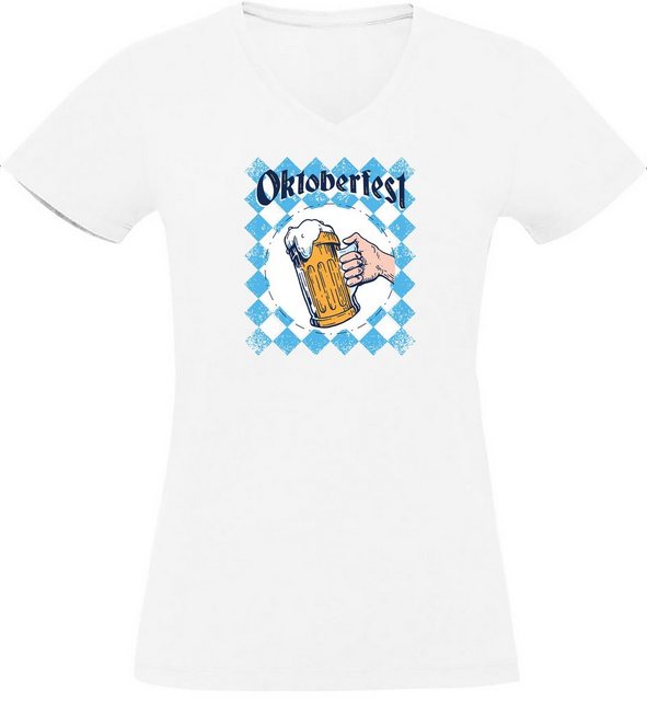 MyDesign24 T-Shirt Damen Oktoberfest T-Shirt - Bierglas Oktoberfest V-Aussc günstig online kaufen