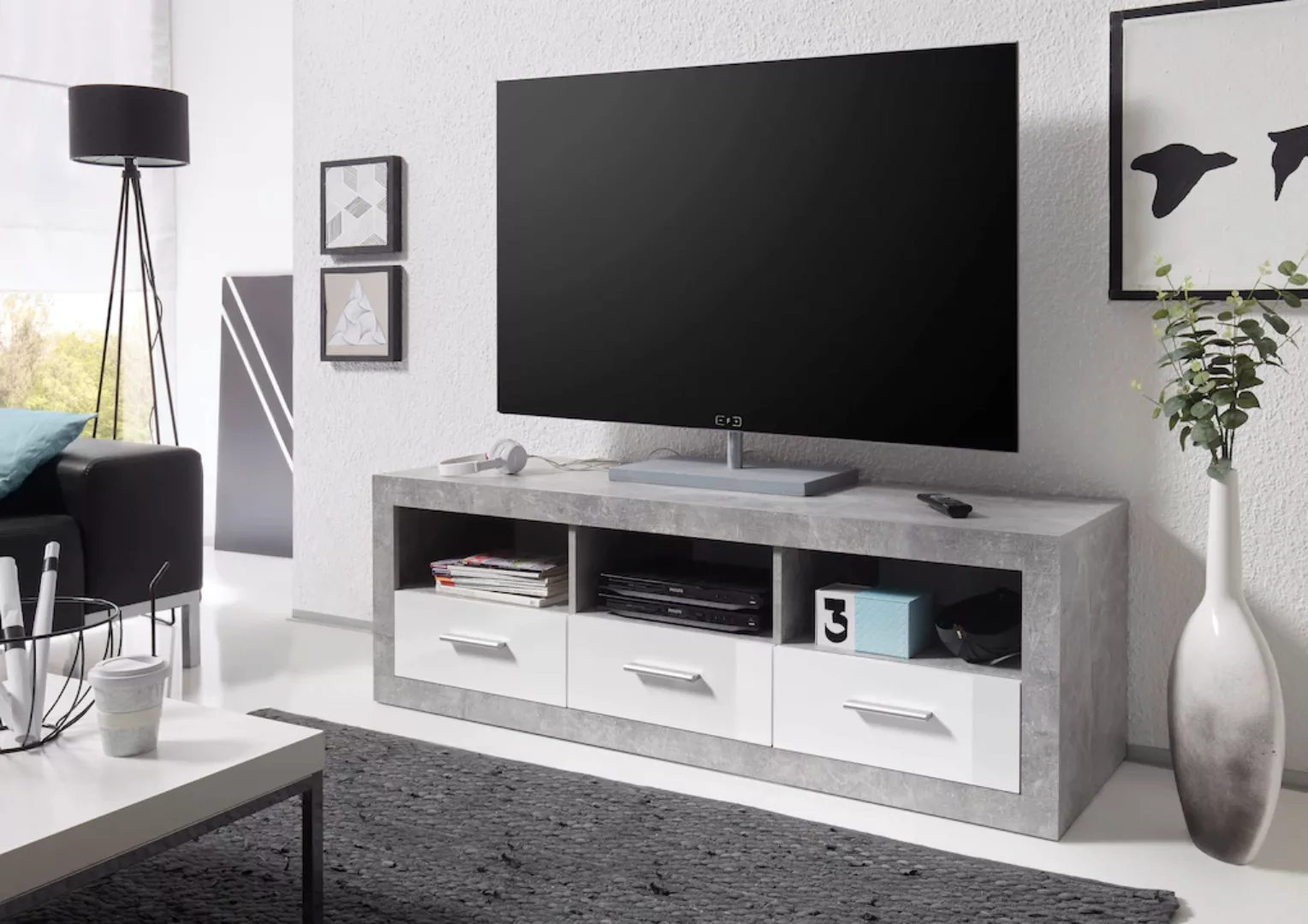 HBZ Lowboard "Stone", (1 St.), weiß Hochglanz, TV Möbel bis 55 Zoll geeigne günstig online kaufen