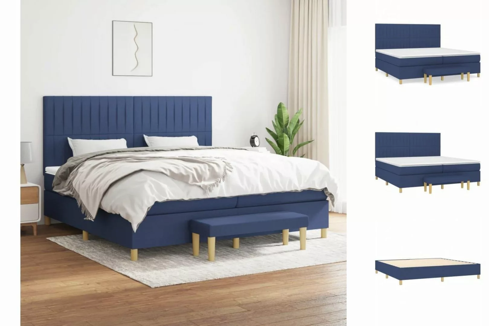 vidaXL Boxspringbett Boxspringbett mit Matratze Blau 200x200 cm Stoff Bett günstig online kaufen