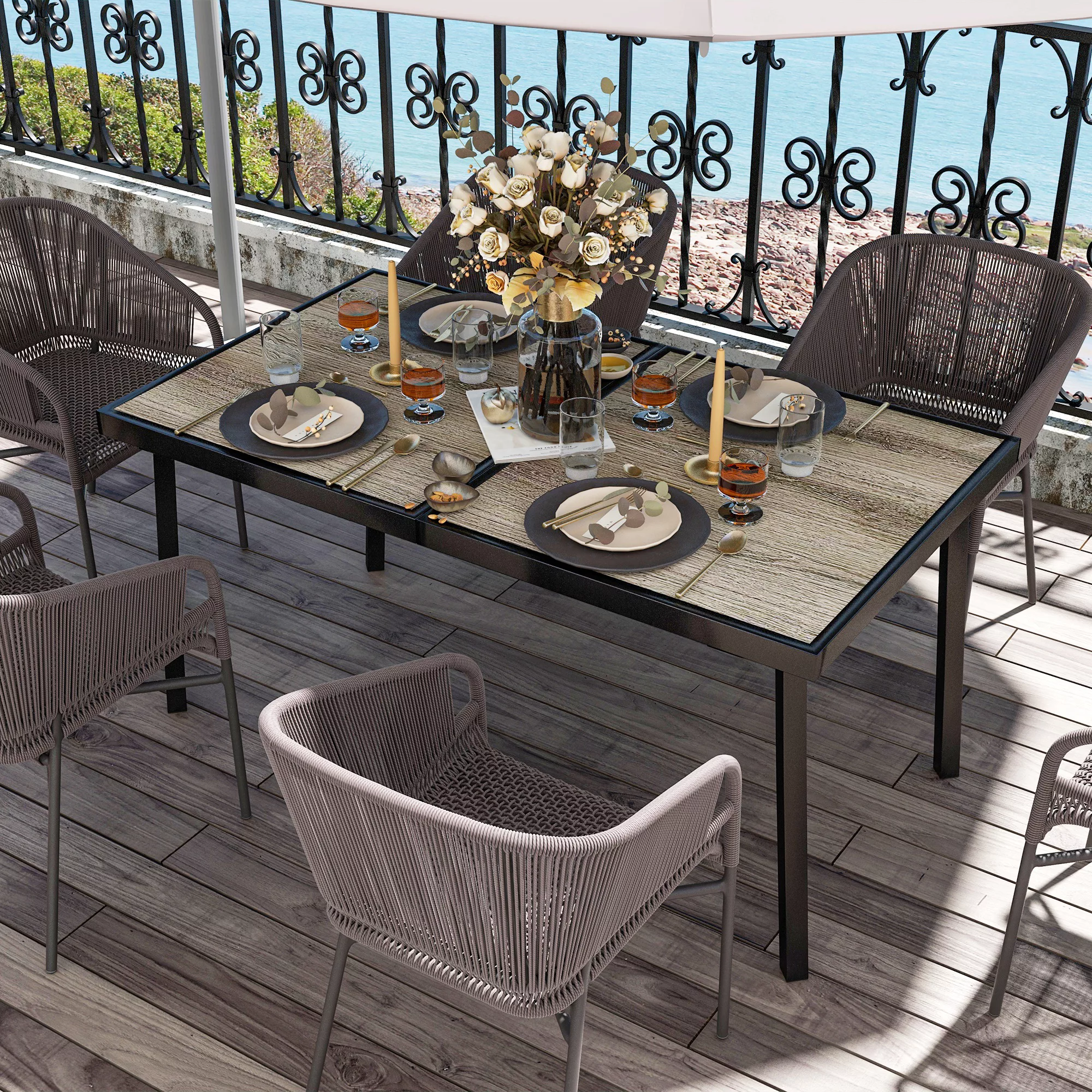 Outsunny Gartentisch, Balkontisch, 145 x 85 cm Terrassentisch für 6 Persone günstig online kaufen