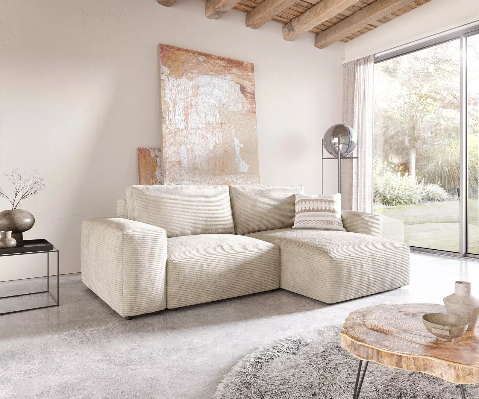 DELIFE Ecksofa Lanzo, L Cord Beige 260x160 cm Recamiere variabel günstig online kaufen