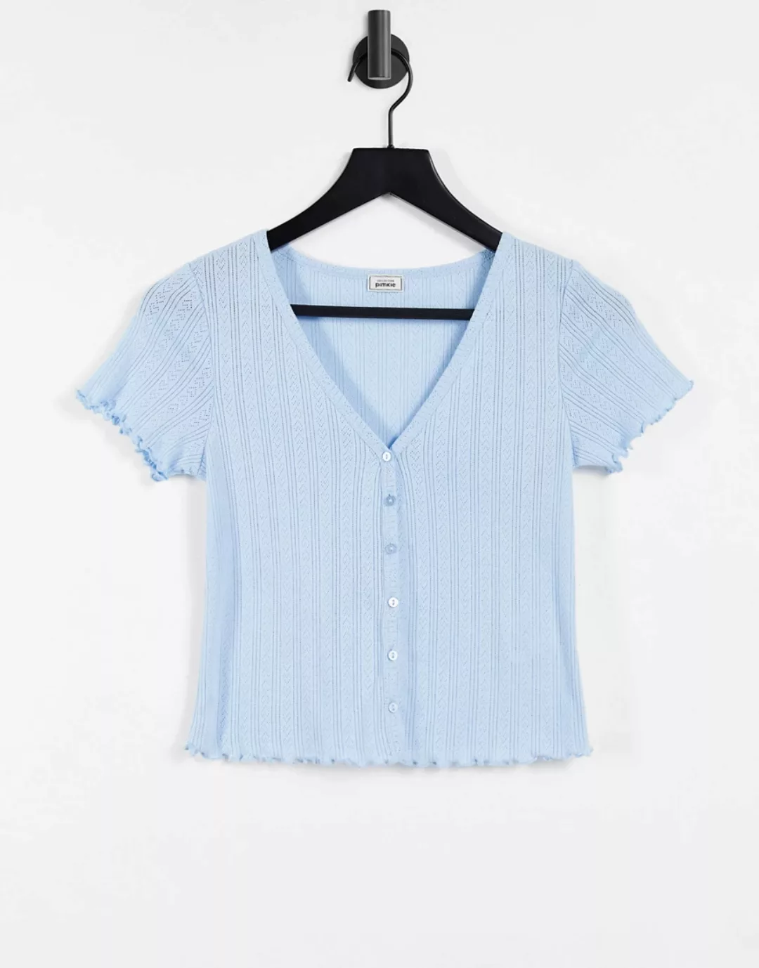 Pimkie – T-Shirt mit Knöpfen vorne in Blau günstig online kaufen