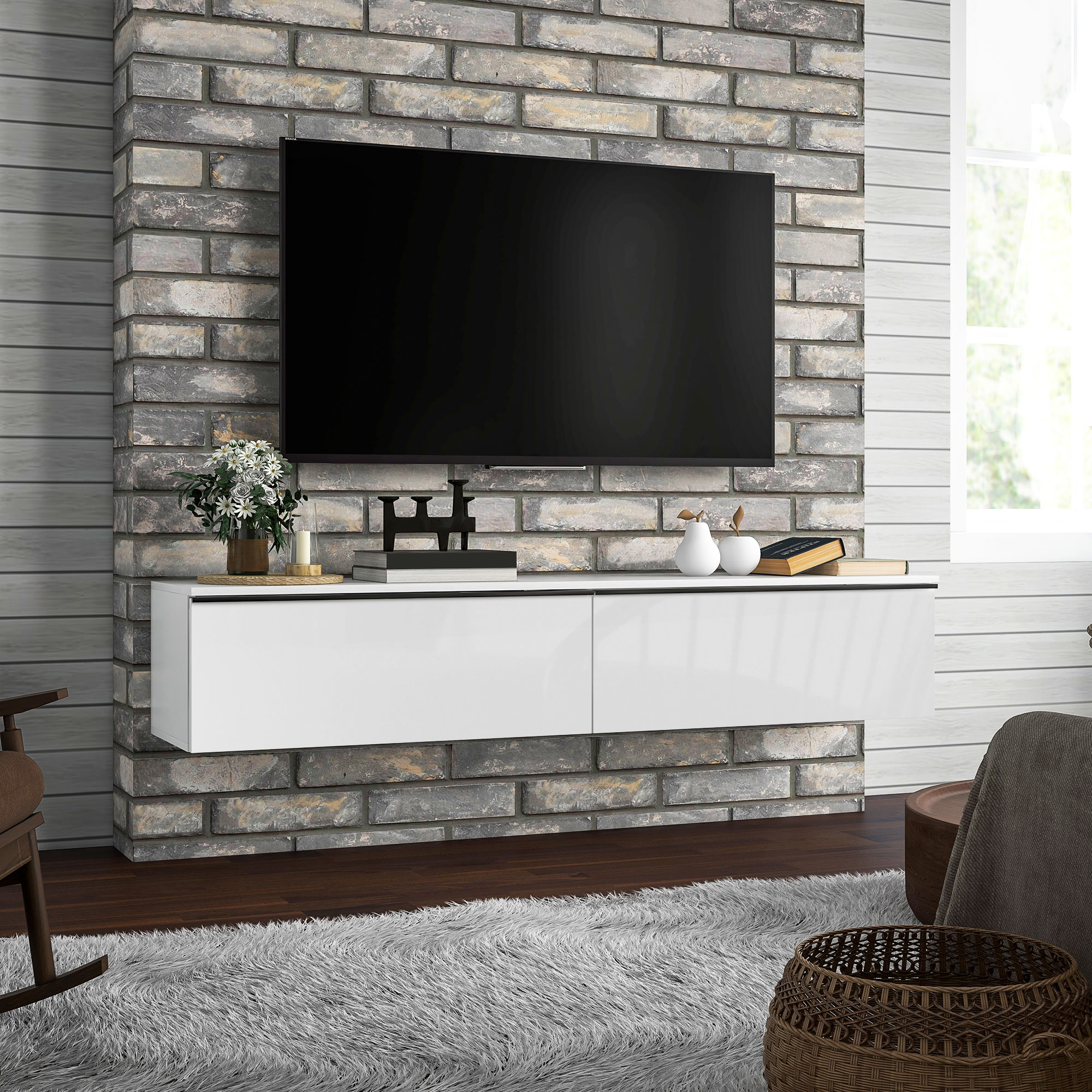 HOMCOM Wand-TV-Möbel, TV-Wandhalterung aus Holz, schwebendes TV-Bank für Fe günstig online kaufen