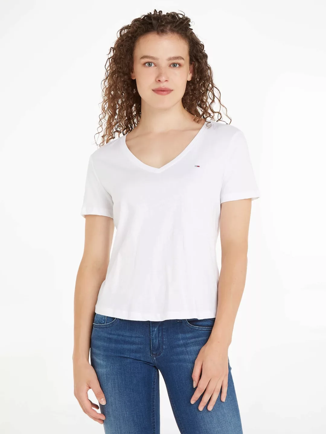 Tommy Jeans V-Shirt mit Tommy Jeans Logo-Flag auf der Brust günstig online kaufen