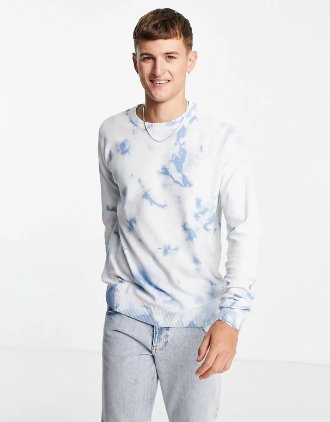 Jack & Jones – Originals – Pullover mit blauem Batikmuster günstig online kaufen