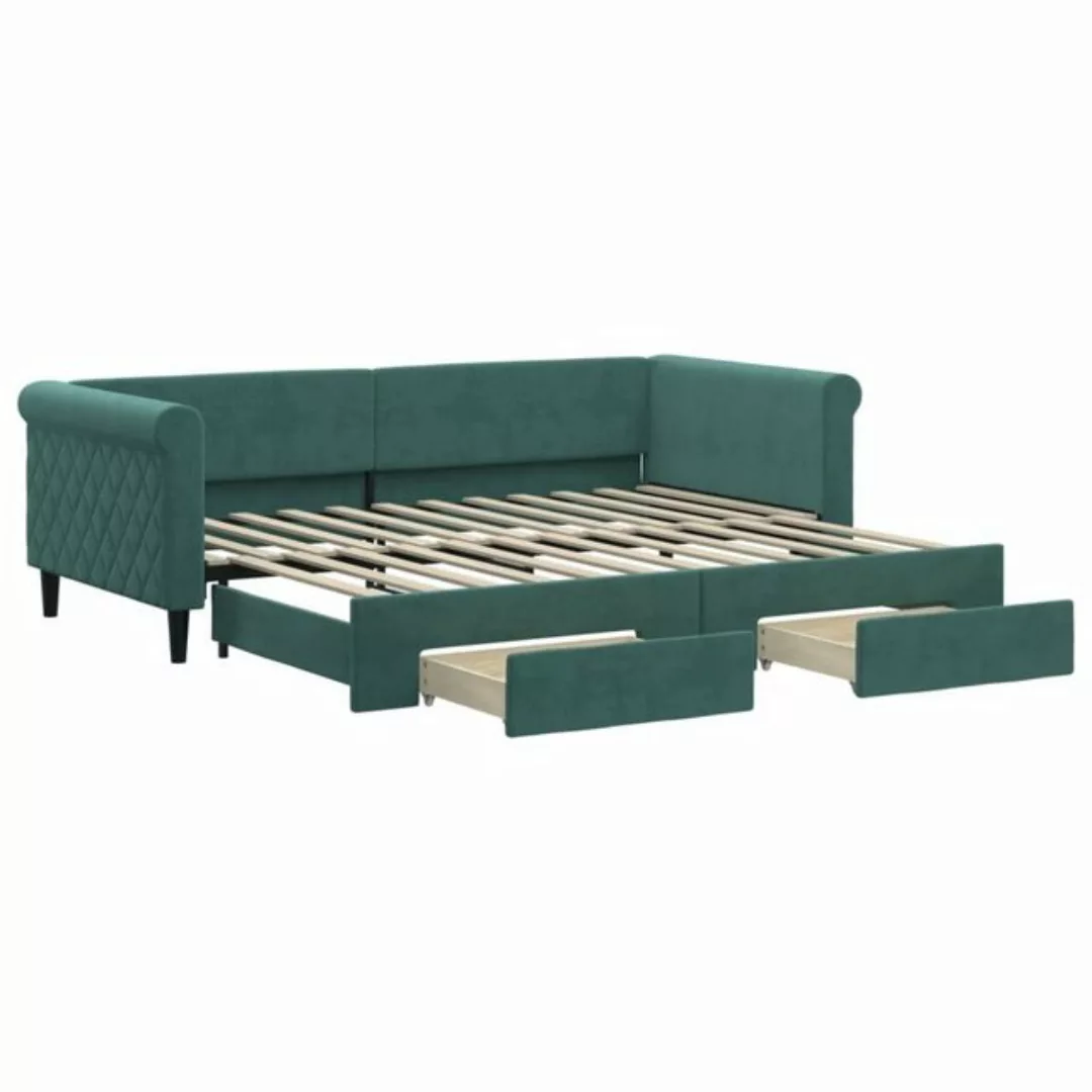 vidaXL Bett Tagesbett Ausziehbar mit Schubladen Dunkelgrün 90x200 cm Samt günstig online kaufen