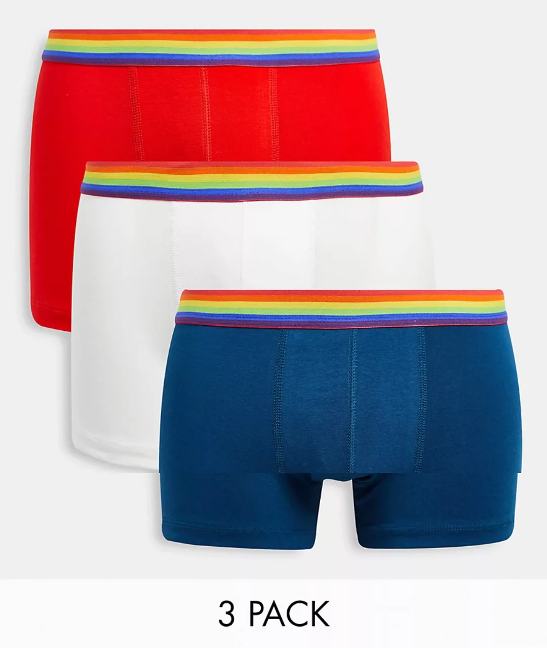 ASOS DESIGN – Unterhosen in Regenbogenfarben im 3er-Pack-Mehrfarbig günstig online kaufen