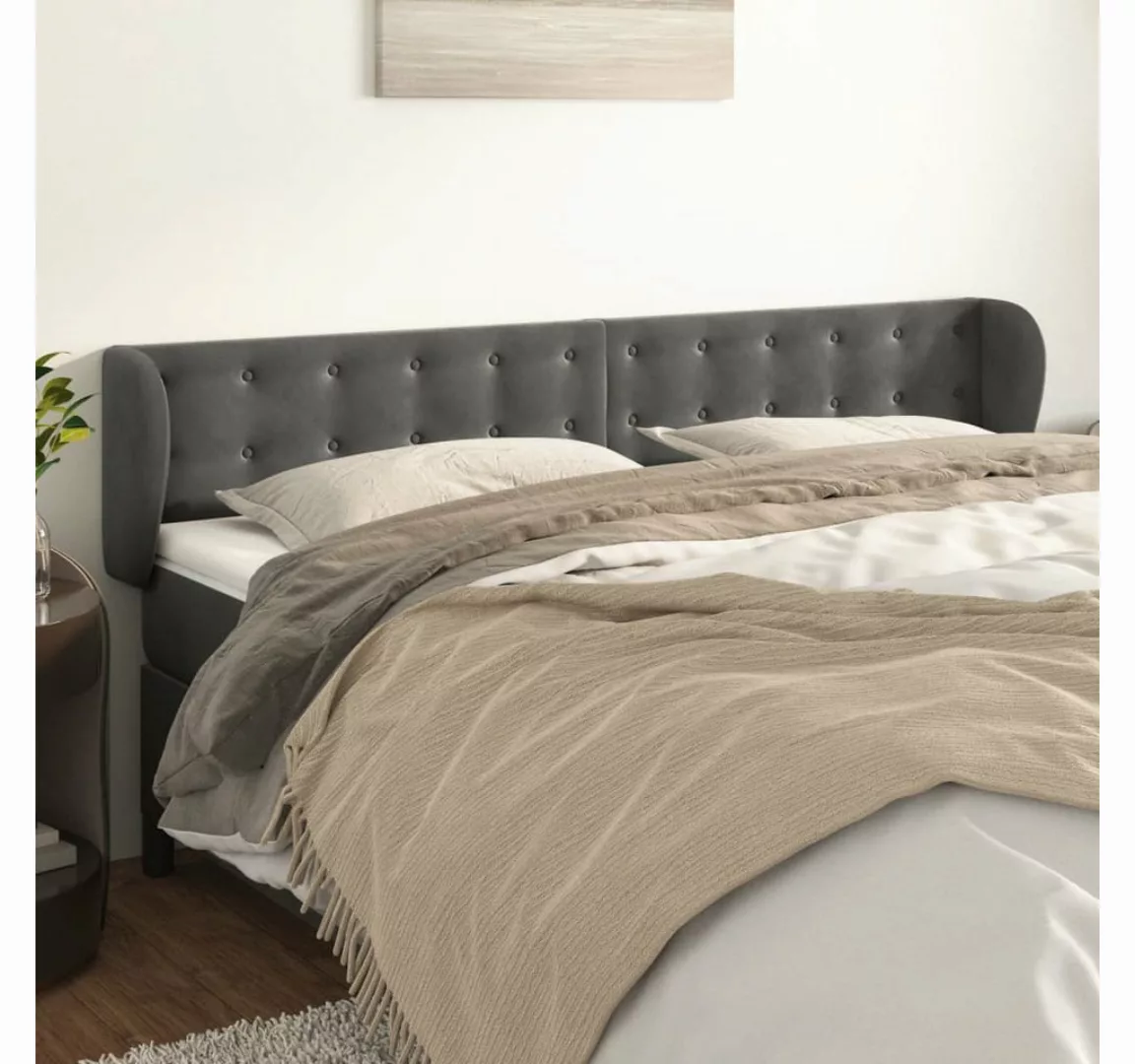 vidaXL Bett, Kopfteil mit Ohren Dunkelgrau 203x23x78/88 cm Samt günstig online kaufen