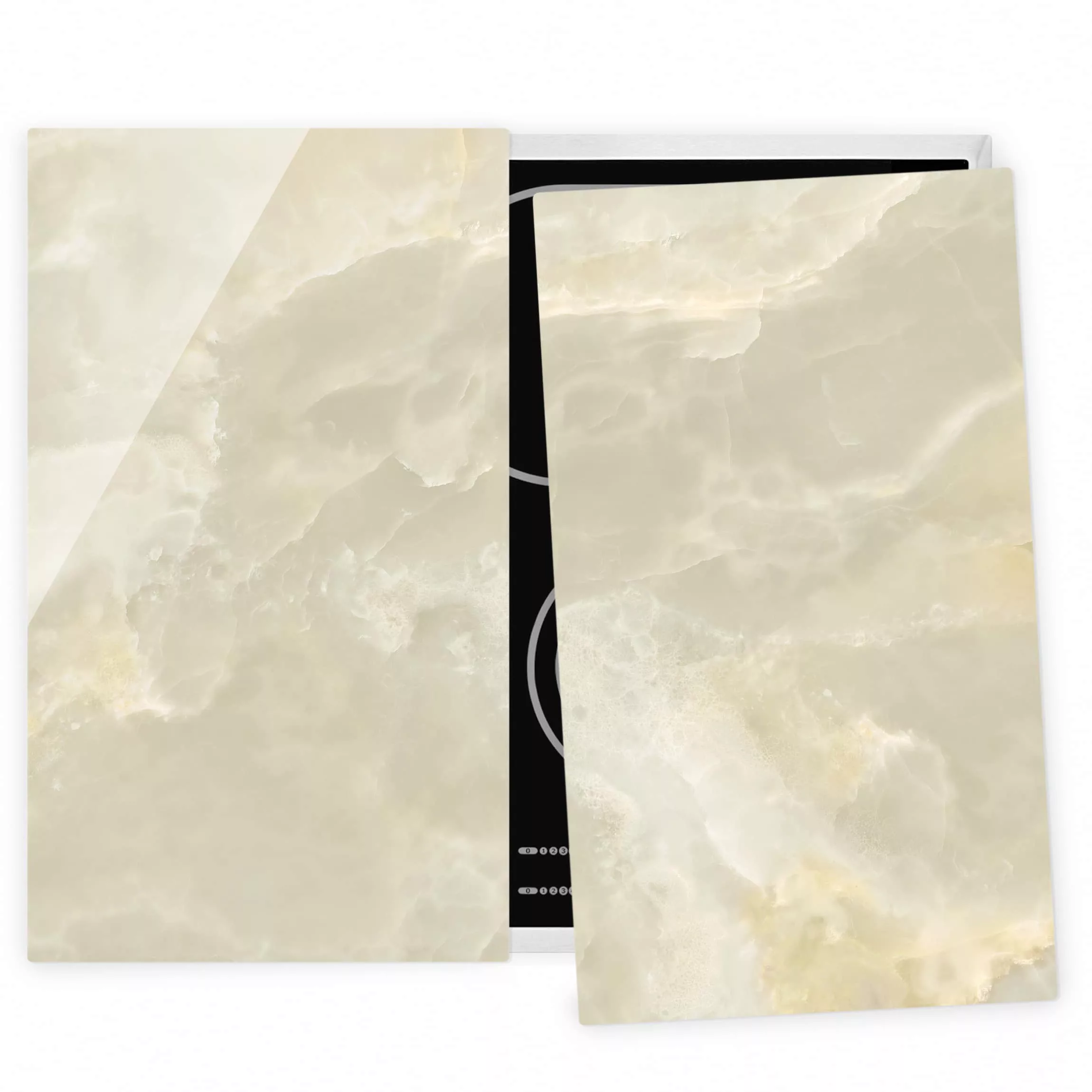 2-teilige Herdabdeckplatte Glas Steinoptik Onyx Marmor Creme günstig online kaufen